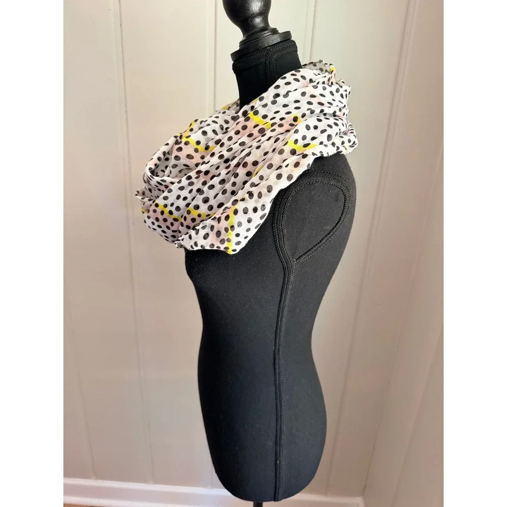 BCBGeneration Infinity Scarf White Black Polka Dot Yellow Stripe Lightweight